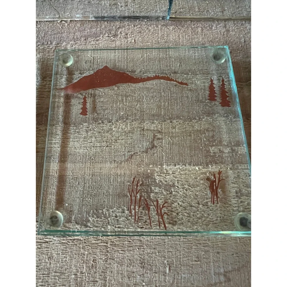 Vintage Western Horse Glass Coasters Set of 4 Rustic‎ Mountain Cabin Decor 4x4